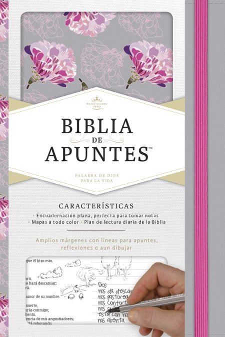 Biblia Reina Valera 1960 de apuntes gris y floreado , tela impresa
