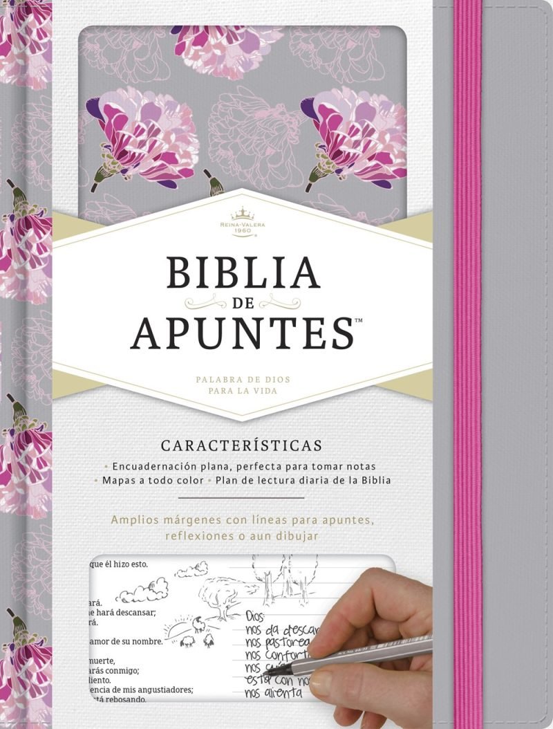 Biblia Reina Valera 1960 de apuntes gris y floreado , tela impresa