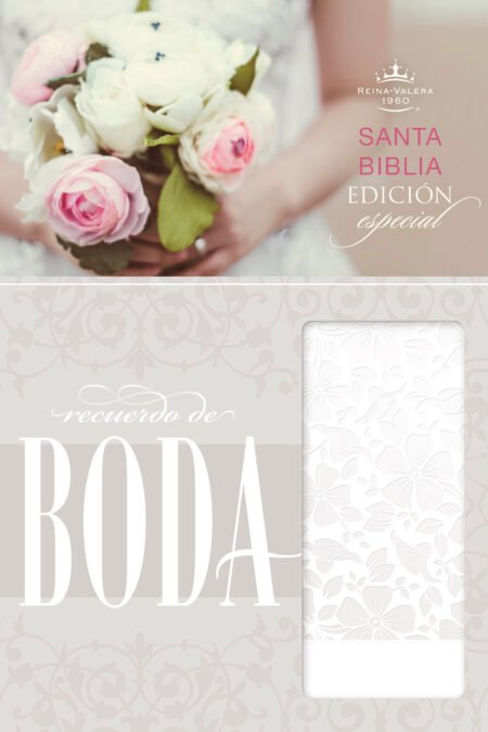Biblia Reina Valera 1960 Recuerdo de Boda, blanco floral símil piel